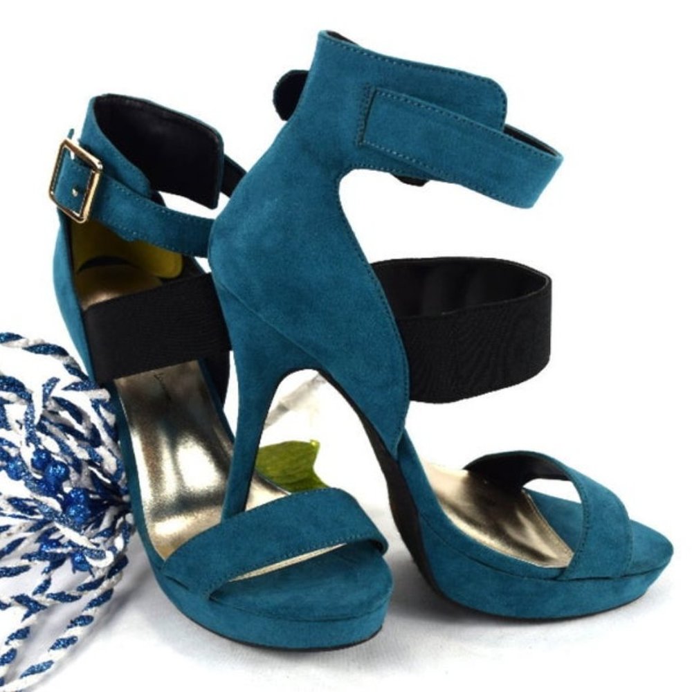 Stiletto Heels Dark Teal Suede Platform